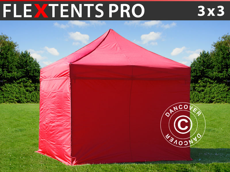 Pop up gazebo FleXtents PRO 3x3 m Red, incl. 4 sidewalls