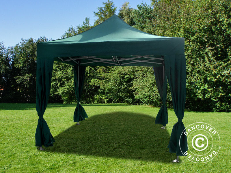 Pop up gazebo FleXtents PRO 3x3 m Green, incl. 4 decorative curtains