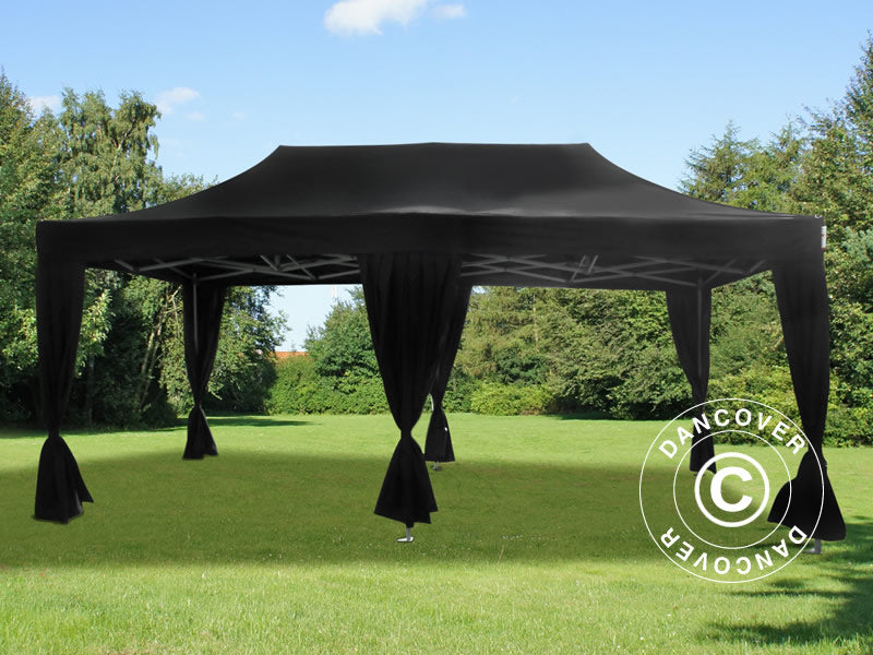 Pop up gazebo FleXtents PRO 3x6 m Black, incl. 6 decorative curtains