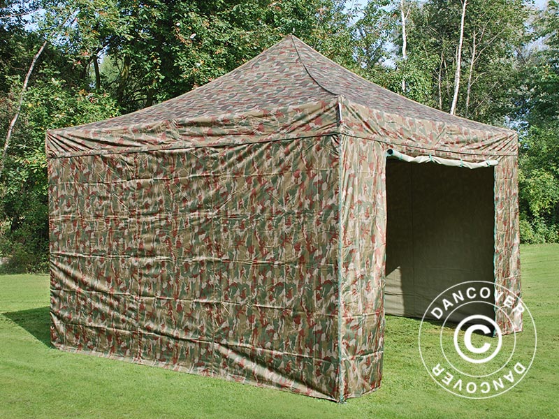 Pop up gazebo FleXtents PRO 4x4 m Camouflage/Military, incl. 4 sidewalls