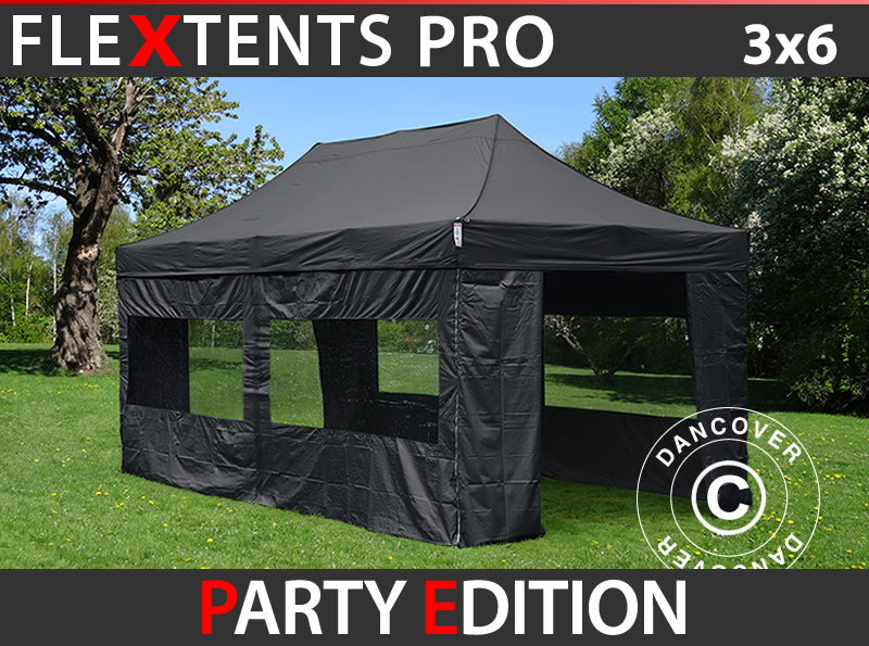 Pop up gazebo FleXtents PRO 3x6 m Black, incl. 6 sidewalls