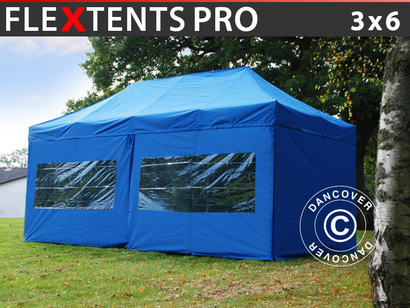 Pop up gazebo FleXtents PRO 3x6 m Blue, incl. 6 sidewalls