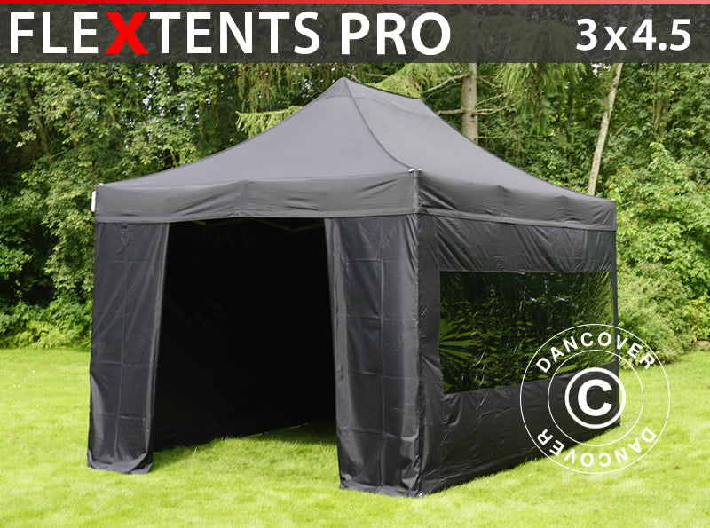 Pop up gazebo FleXtents PRO 3x4.5 m Black, incl. 4 sidewalls