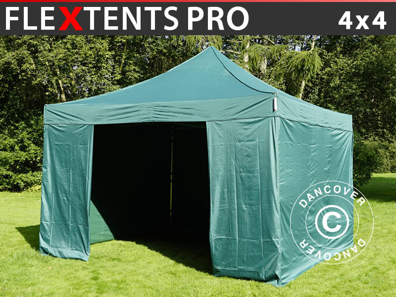 Pop up gazebo FleXtents PRO 4x4 m Green, incl. 4 sidewalls