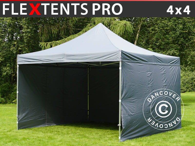 Pop up gazebo FleXtents PRO 4x4 m Grey, incl. 4 sidewalls