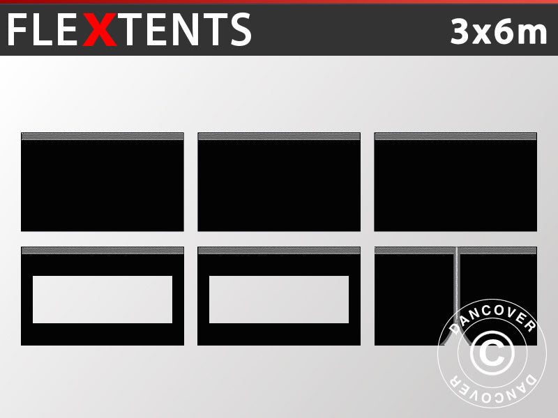 Pop up gazebo FleXtents PRO Peak Pagoda 3x6 m Black, incl. 6 sidewalls