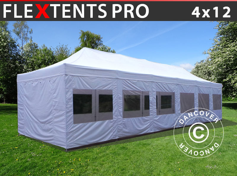 Pop up gazebo FleXtents PRO 4x12 m White, incl. sidewalls