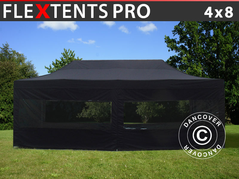 Pop up gazebo FleXtents PRO 4x8 m Black, incl. 6 sidewalls