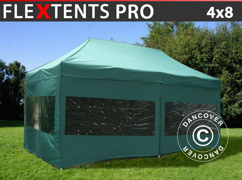 Pop up gazebo FleXtents PRO 4x8 m Green, incl. 6 sidewalls