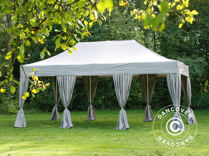 Pop up gazebo FleXtents PRO 4x6 m Latte, incl. 8 sidewalls & decorative curtains