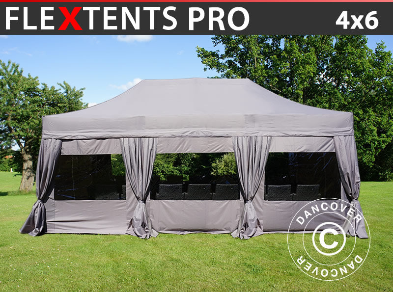 Pop up gazebo FleXtents PRO 4x6 m Latte, incl. 8 sidewalls & decorative curtains
