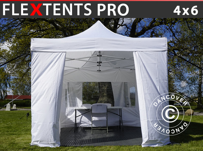 Visitor tent FleXtents PRO 4x6 m White, incl. 8 sidewalls and 1 transparent partition wall