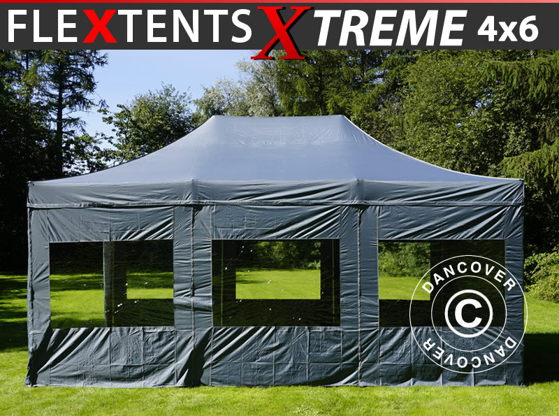 Pop up gazebo FleXtents Xtreme 50 4x6 m Grey, incl. 8 sidewalls