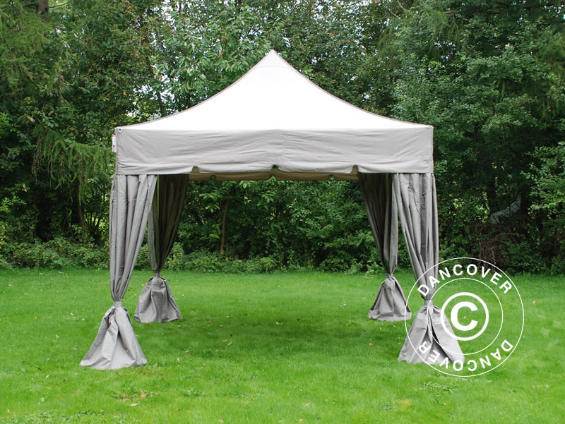Pop up gazebo FleXtents PRO "Peaked" 4x4 m Latte, incl. 4 decorative curtains