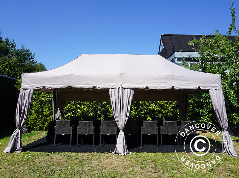 Pop up gazebo FleXtents PRO "Peaked" 4x8 m Latte, incl. 6 decorative curtains