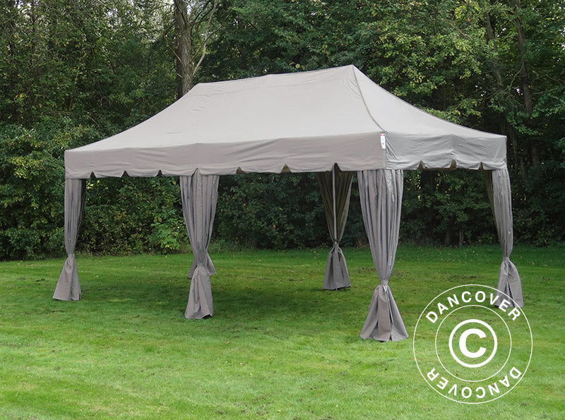 Pop up gazebo FleXtents PRO "Peaked" 4x8 m Latte, incl. 6 sidewalls and 6 decorative curtains