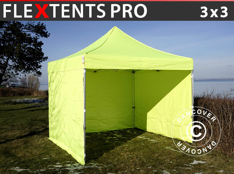 Pop up gazebo FleXtents PRO 3x3 m Neon yellow/green, incl. 4 sidewalls