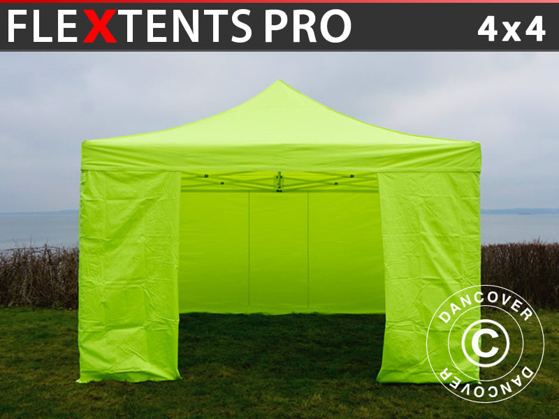 Pop up gazebo FleXtents PRO 4x4 m Neon yellow/green, incl. 4 sidewalls