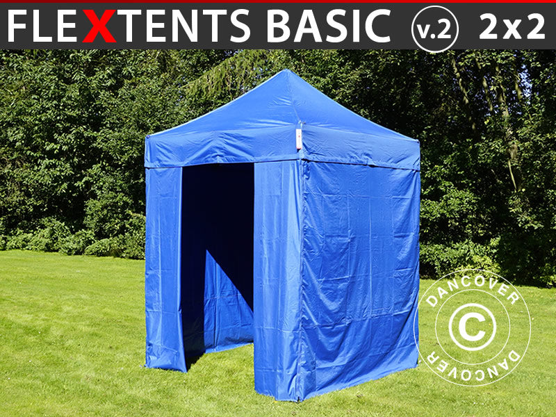 Pop up gazebo FleXtents Basic v.2, 2x2 m Blue, incl. 4 sidewalls
