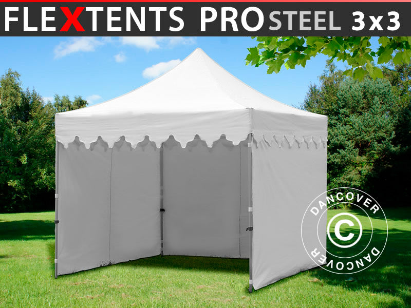 Pop up gazebo FleXtents PRO Steel "Morocco" 3x3 m White, incl. 4 sidewalls
