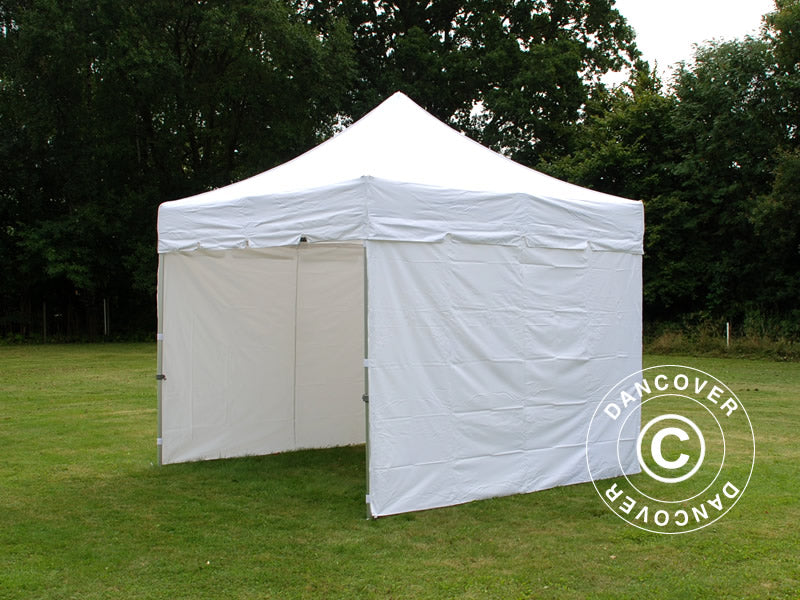 Pop up gazebo FleXtents PRO Steel "Peaked" 3x3 m White, incl. 4 sidewalls