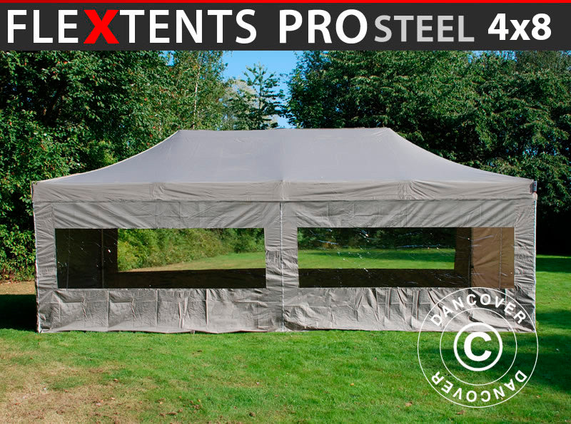 Pop up gazebo FleXtents PRO Steel 4x8 m Latte, incl. 6 sidewalls