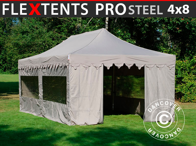 Pop up gazebo FleXtents PRO Steel "Morocco" 4x8 m Latte, incl. 6 sidewalls