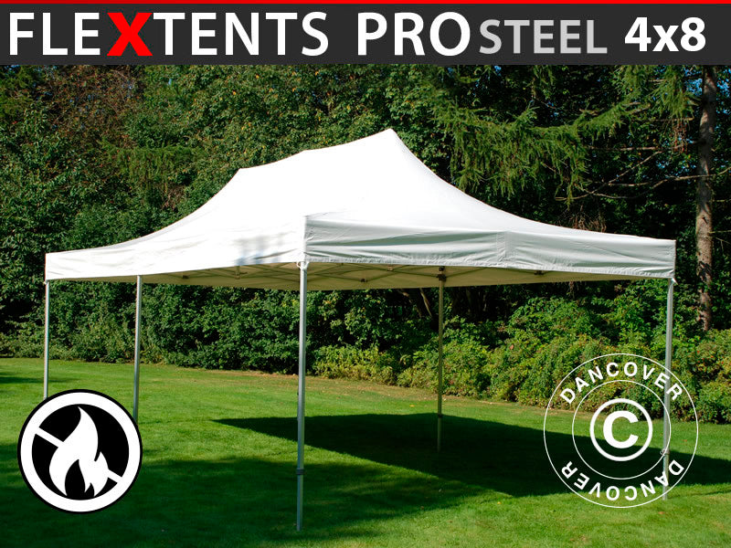 Pop up gazebo FleXtents PRO Steel 4x8 m White, Flame retardant