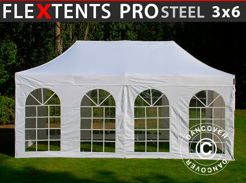 Pop up gazebo FleXtents PRO Steel Vintage Style 3x6 m White, incl. 6 sidewalls