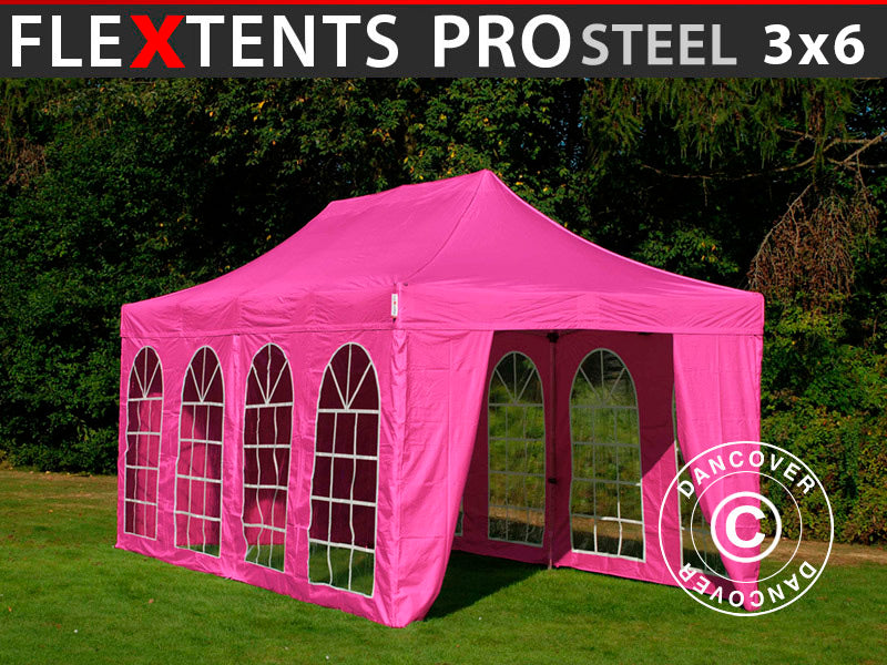 Pop up gazebo FleXtents PRO Steel Vintage Style 3x6 m Pink, incl. 6 sidewalls