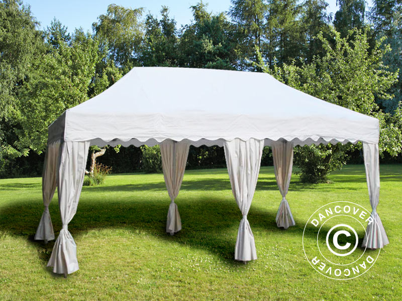 Pop up gazebo FleXtents PRO Steel "Wave" 3x6 m White, incl. 6 decorative curtains