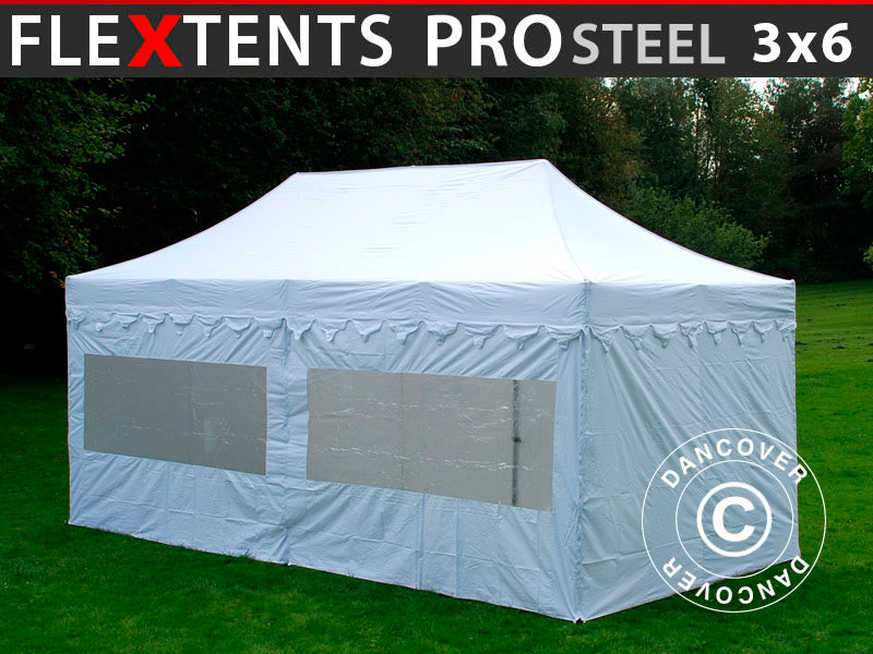 Pop up gazebo FleXtents PRO Steel "Morocco" 3x6 m White, incl. 6 sidewalls