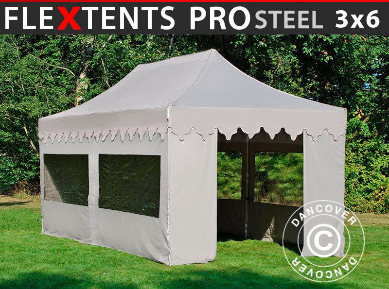 Pop up gazebo FleXtents PRO Steel "Morocco" 3x6 m Latte, incl. 6 sidewalls