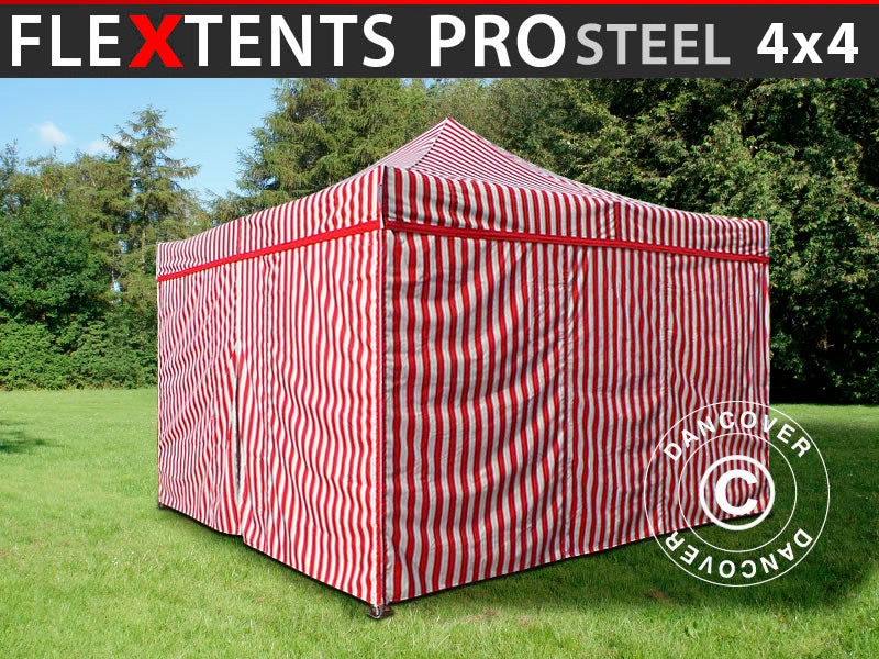 Pop up gazebo FleXtents PRO Steel 4x4 m Striped, incl. 4 sidewalls