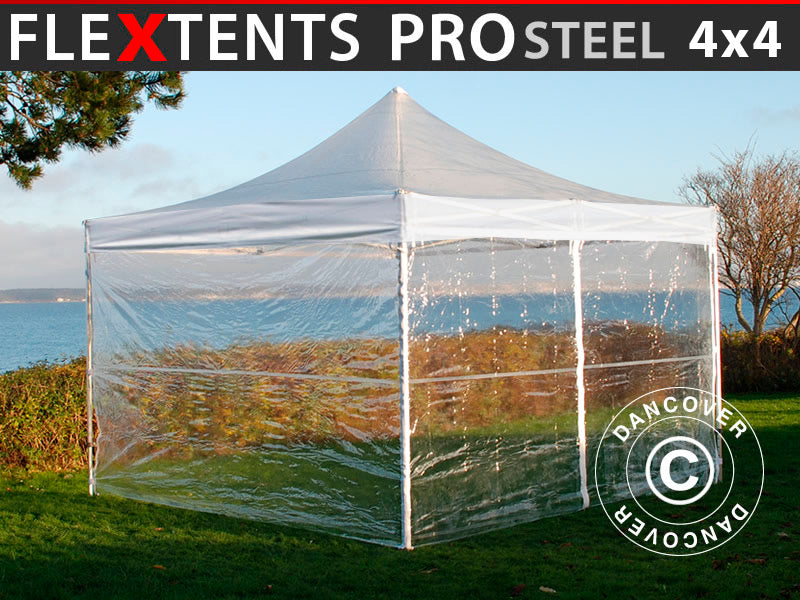 Pop up gazebo FleXtents PRO Steel 4x4 m Clear, incl. 4 sidewalls