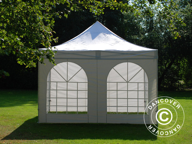 Pop up gazebo FleXtents PRO Steel Vintage Style 4x4 m White, incl. 4 sidewalls