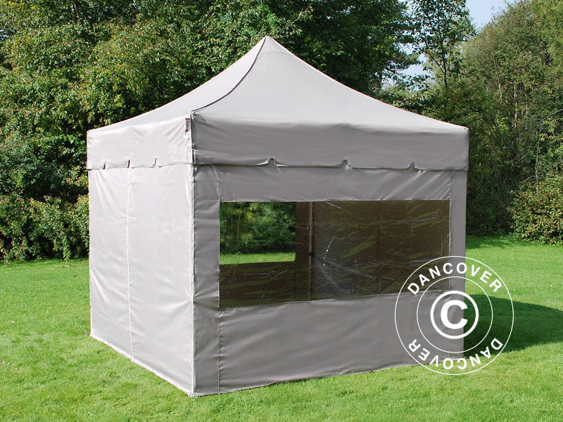 Pop up gazebo FleXtents PRO Steel "Peaked" 4x4 m Latte, incl. 4 sidewalls