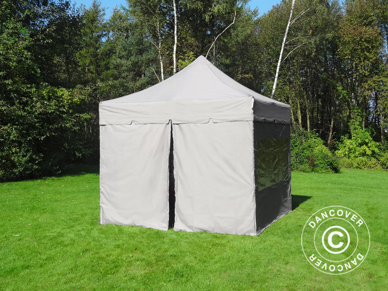 Pop up gazebo FleXtents PRO Steel "Peaked" 4x4 m Latte, incl. 4 sidewalls
