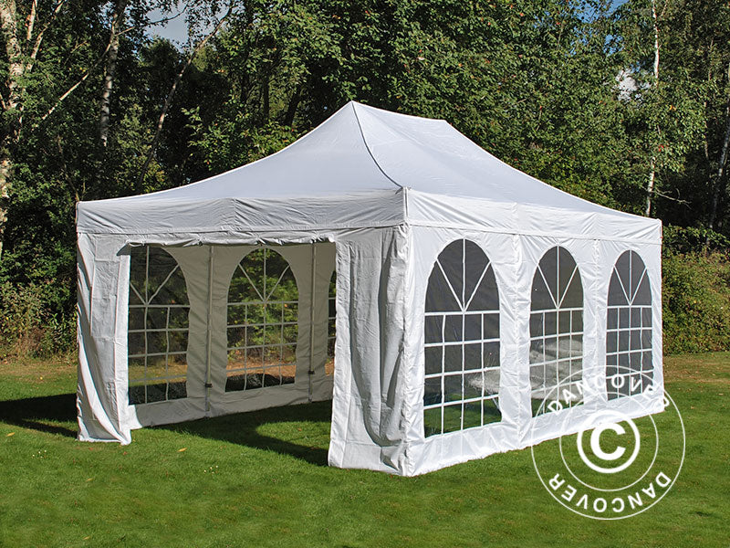 Pop up gazebo FleXtents PRO Steel Vintage Style 4x6 m White, incl. 8 sidewalls