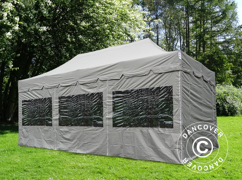 Pop up gazebo FleXtents PRO Steel "Peaked" 4x6 m Latte, incl. 8 sidewalls