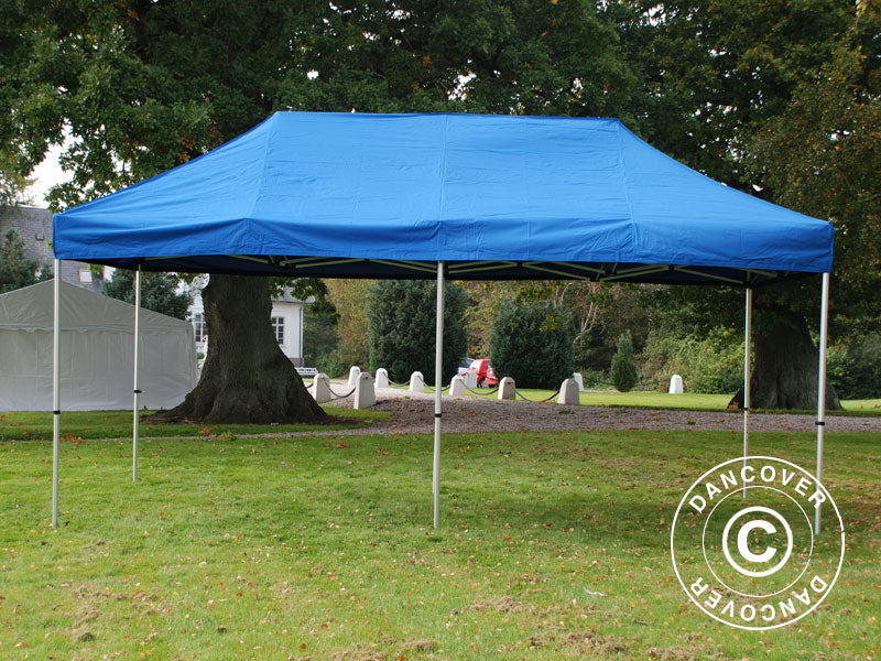 Pop up gazebo FleXtents PRO Steel 3x6 m Blue, incl. 6 decorative curtains