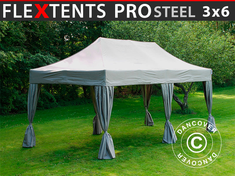 Pop up gazebo FleXtents PRO Steel 3x6 m Latte, incl. 6 decorative curtains