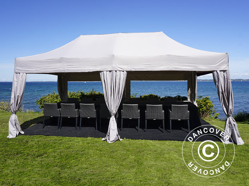 Pop up gazebo FleXtents PRO Steel 3x6 m Latte, incl. 6 sidewalls & decorative curtains