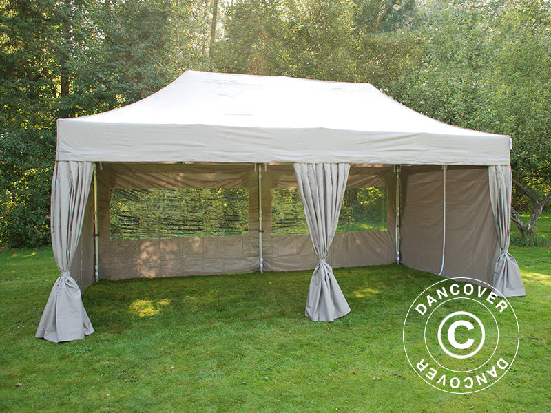 Pop up gazebo FleXtents PRO Steel 3x6 m Latte, incl. 6 sidewalls & decorative curtains