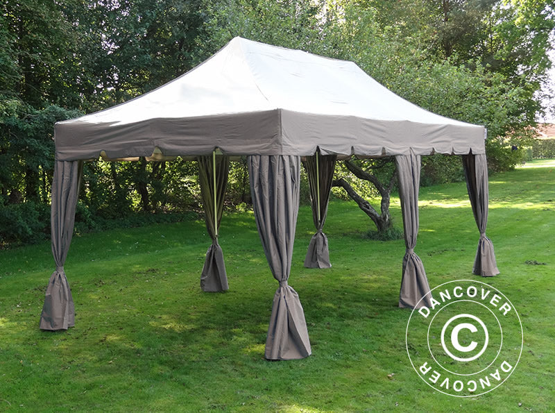 Pop up gazebo FleXtents PRO Steel "Peaked" 4x8 m Latte, incl. 6 sidewalls and 6 decorative curtains