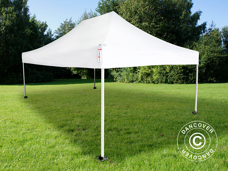 Pop up gazebo FleXtents Steel 3x4.5 m, White, incl. 4 decorative curtains