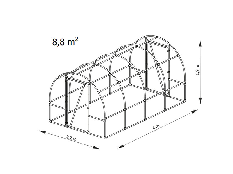 Polytunnel Greenhouse 130, 2.2x4x1.9 m, 8.8 m², Transparent