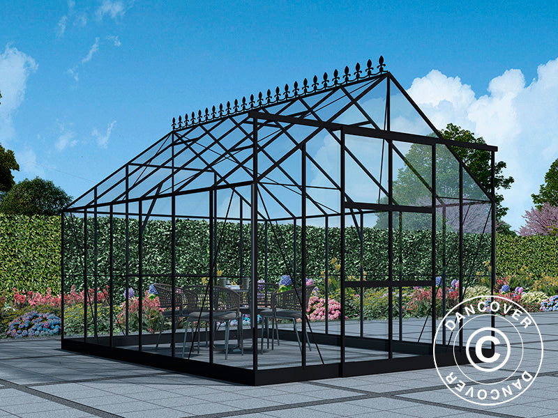 Greenhouse glass 3x3.68x2.6 m w/base and cresting, 11.04 m², Black