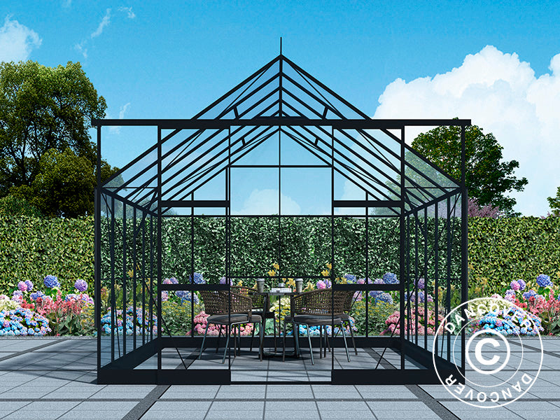 Greenhouse glass 3x3.68x2.6 m w/base and cresting, 11.04 m², Black