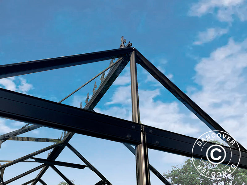 Greenhouse glass 3x3.68x2.6 m w/base and cresting, 11.04 m², Black